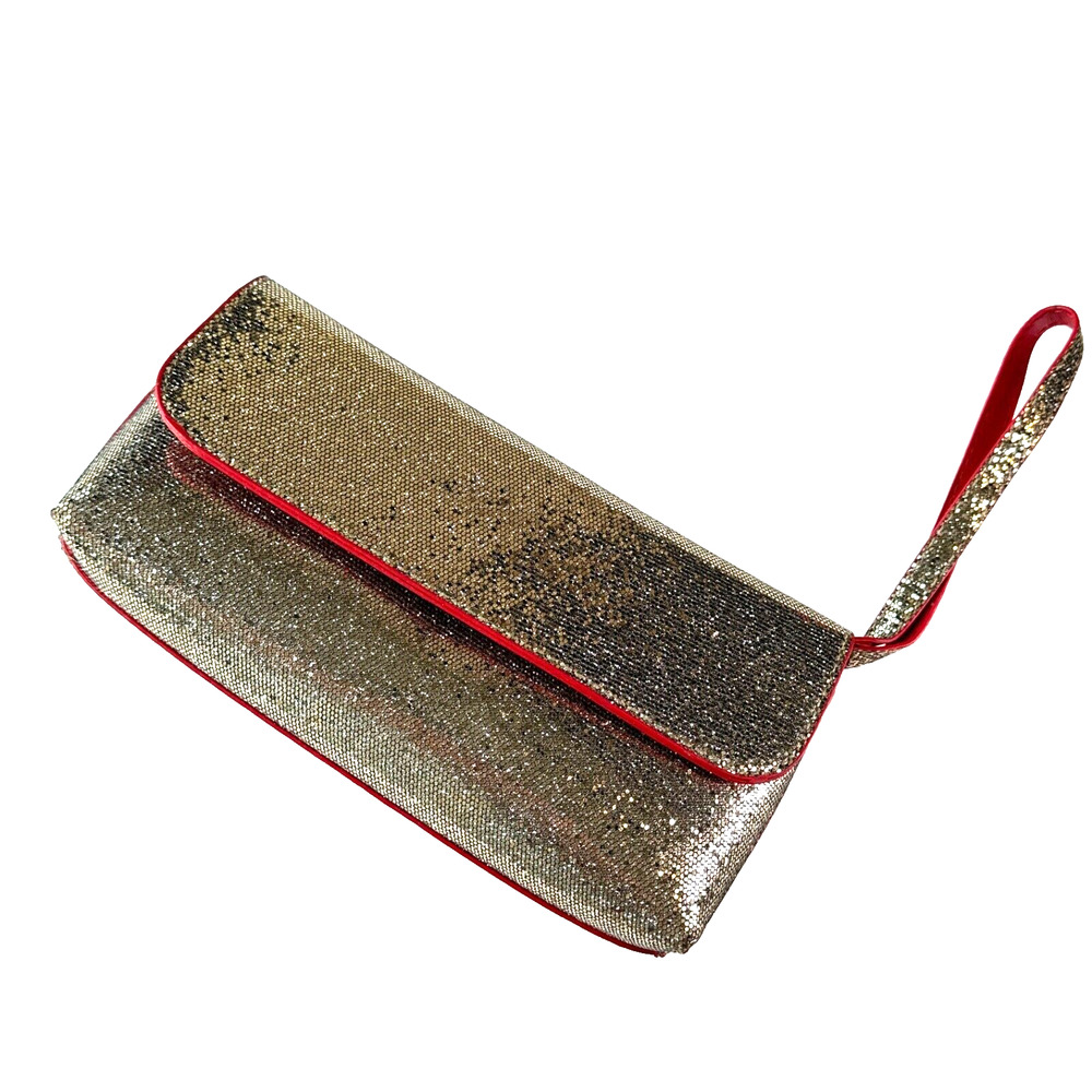 Estee Lauder Makeup Bag S Clutch Gold Glitter Ruby Trim Cosmetic Wristlet Shiny
